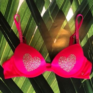 VS PINK bra push up bling rhinestone hearts 34A